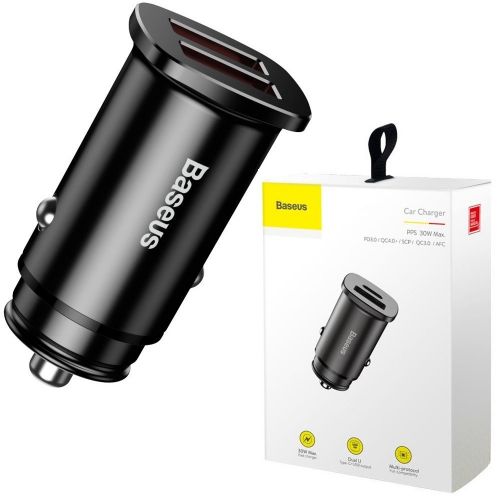 Baseus Square metal A+A 30W Dual QC3.0 Quick Car Charger 12V/24V 2USB