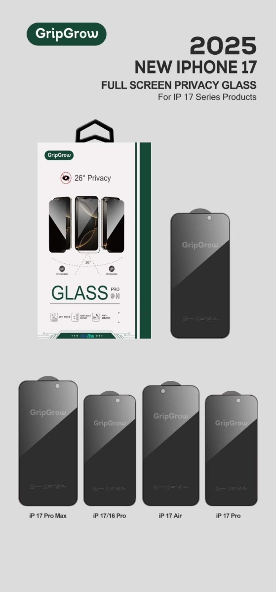 iPhone 17 Pro GRIP GROW HD 5D PRIVACY GLASS
