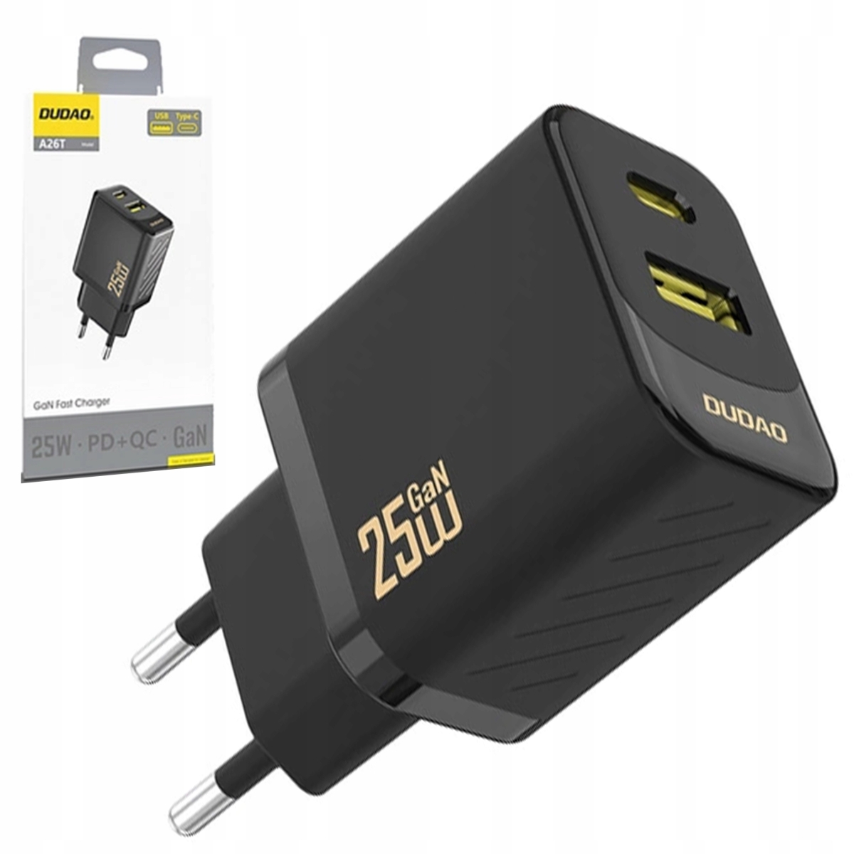 Накрайник адаптер Dudao 220V A26T /25W USB-A, USB-C 