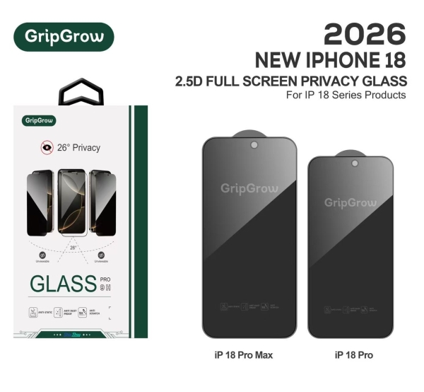iPhone 18 Pro GRIP GROW HD 5D PRIVACY GLASS